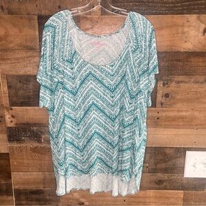 Woman Within Top Womens 1X 22/24 Plus Blue Tunic Tee T-Shirt Short Sleeve